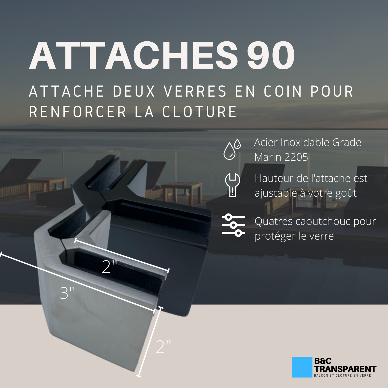 Attache 90° - RAMPE EN VERRE