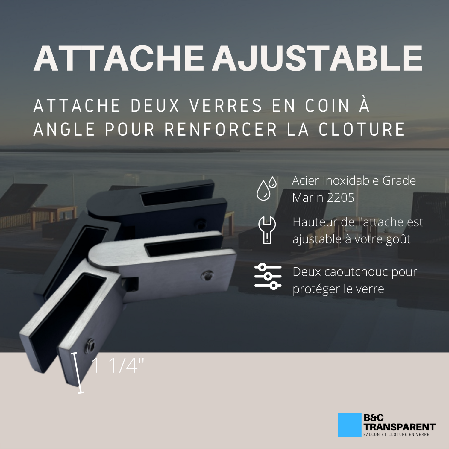 Attache adjustable - RAMPE EN VERRE