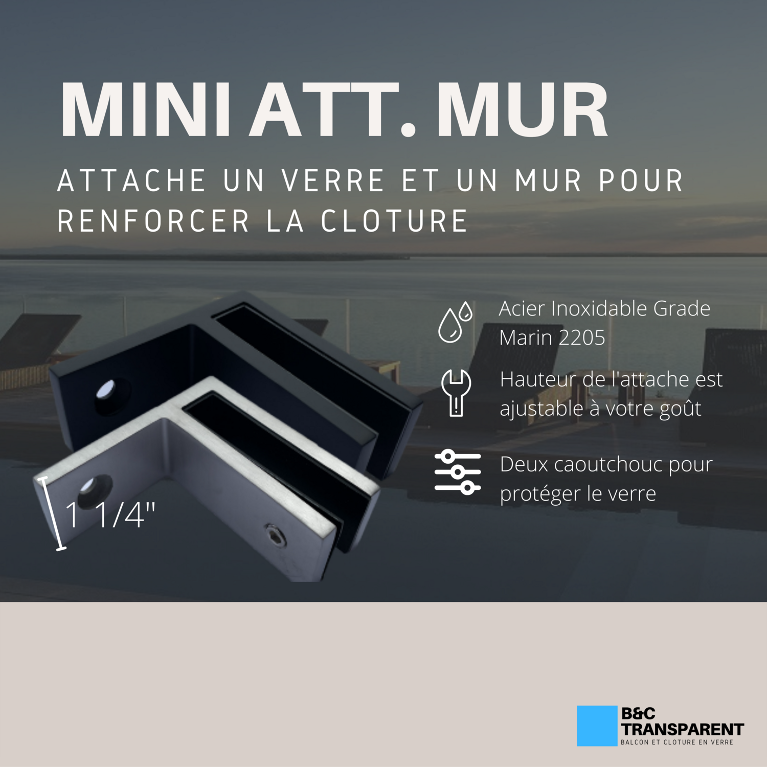 Attache Murale - RAMPE EN VERRE